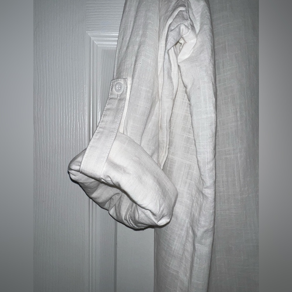 Coofandy White Cotton Linen Henley T-shirt - Picture 7 of 8